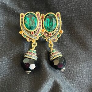 Heidi Daus Green and Black Crystal Earrings
